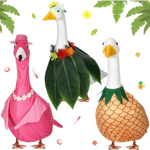 Suzile 3 Pcs Porch Goose Outfits Clothes for 23 Inch Cement Goose Costume Garden for Outdoor Lawn Patio Ceramic Duck Decor (Summer Hawaii)
