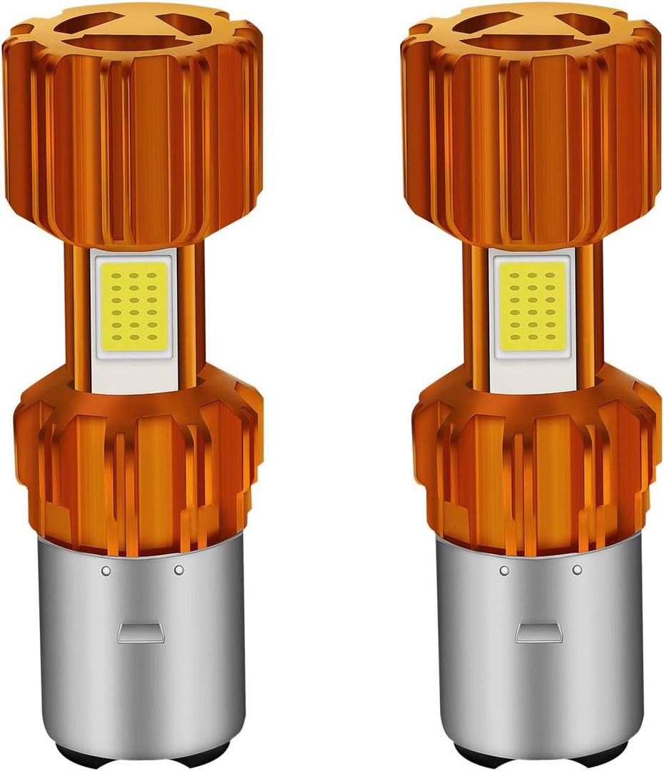 YM E-Bright BA20D Motorcycle bulb Lamp 3 COB 18W LED Bulbs High Low Beam White, 2 Pack