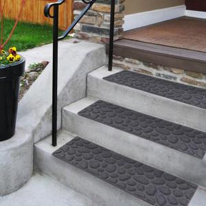 Aucuda 6pcs 8.5" x 30" Stair Treads Outdoor for Elders and Dogs on Wooden Steps, Non Slip Stair Runner Rug Heat Insulation Rubber Backing, Gray Stone Staircase Mat Carpet for Indoor Grip Farmhouse.