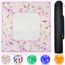 Neoprene Mahjong Mat for Table, Non-Slip, Durable, and Quiet Table Cover, Pretty Travel Mahjong Mat Pink with Floral and Bird Pattern, Perfect for Mahjong, Poker, Home Tea Rooms, Clubs