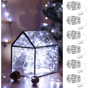 HXWEIYE 6 Pack White Fairy Lights Battery Operated, 7ft 20LED Mini Fairy Mason Jar String Light, Waterproof Firefly Starry Lights for DIY Wedding Party Bedroom Patio Christmas Dcor