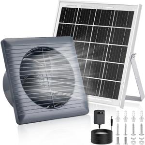 Solar Powered Exhaust Fan, 25W Solar Panel+8" High Speed Solar Powered Fans, Solar Exhaust Intake Fan Kit with Bracket, Anti-backflow Valve, Power Adapter, Vent Fan for Shed, Greenhouse, Attic