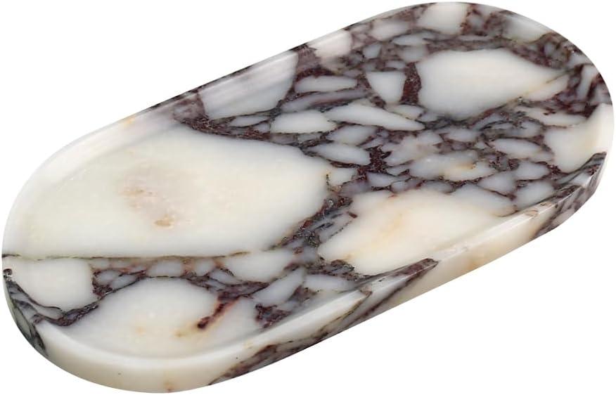 Real Marble Tray for Bathroom, Oval Marble Vanity Tray for Perfume Jewelry Towel, Canisters Tray for Countertop, Natural Stone Organizer (Calacatta Viola 11.8″ x 5.9″)