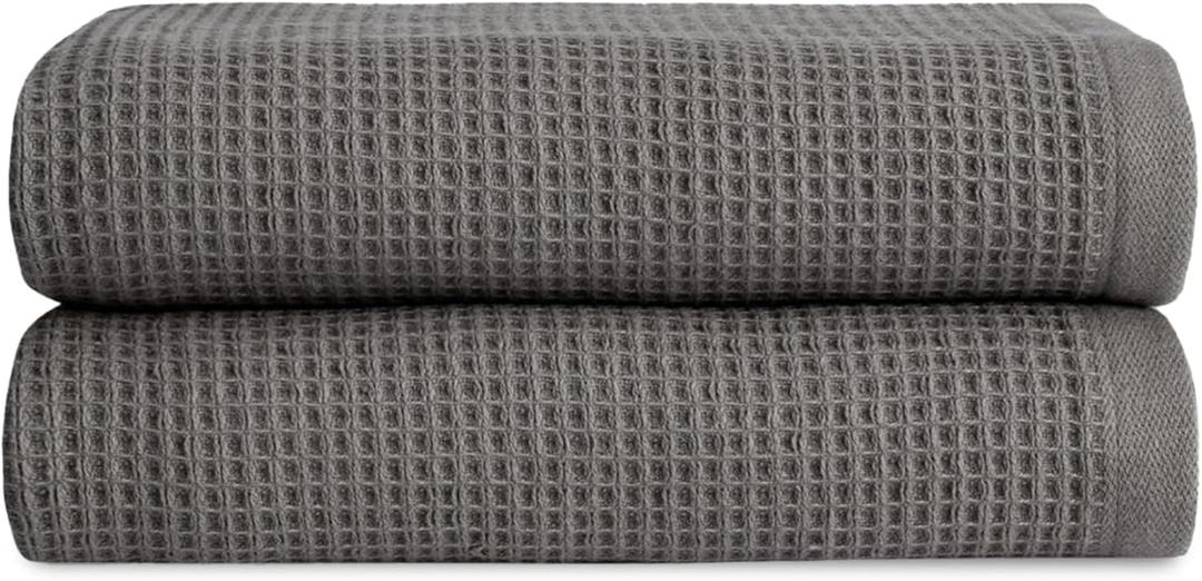 Cozy Earth Waffle Hand Towels - 60% Cotton 40% Viscose from Bamboo Hand Towels 20 x 30 Inches - Soft & Absorbent Terry, Reversible Mini Textured Waffle & Weave Pattern - 2 Pack (Charcoal)