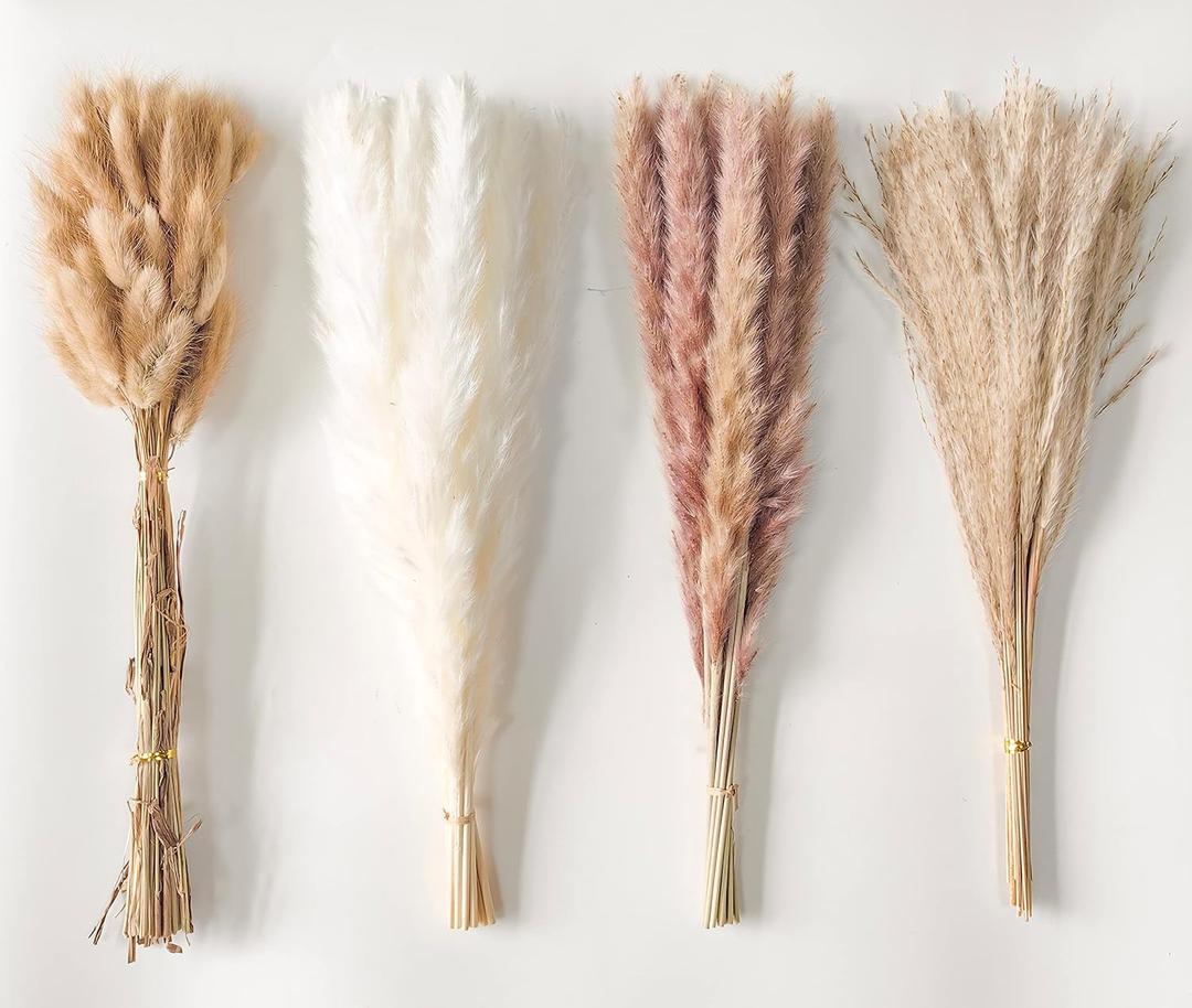 Dried Pampas Grass Decor 110 PCS Dried Plants,Dried Flowers Natural pompas Floral for Wedding, Boho Decor , Home, Rustic Party, Baby Shower Arrangement Centerpiece Table Decorations (Multi-colored-100pcs)