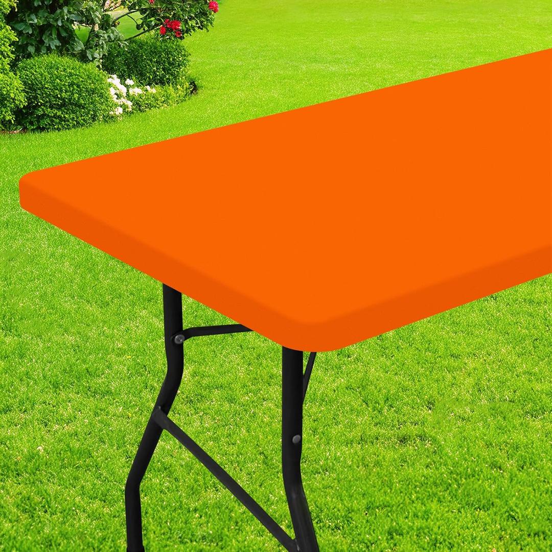 Smiry Rectangle Picnic Table Cloth, Waterproof Elastic Fitted Tablecloths for 4 Foot Tables, Washable Polyester Table Cover for Camping, Indoor and Outdoor (Orange, 30"x48")