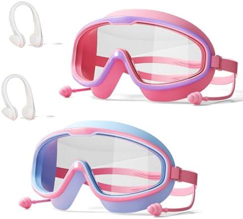 Kids Swim Goggles HD Children's Large Frame Waterproof and Anti-fog Swimming Goggless with Adjustable Straps for Boys Girls