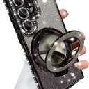 Changjia for Samsung Galaxy S26 Ultra Magnetic Kickstand Glitter Case,[Compatible with Magsafe]Cute Bling Sparkly Diamond with Camera Protector Makeup Mirror Women Girl Case for Galaxy S26 Ultra,Black