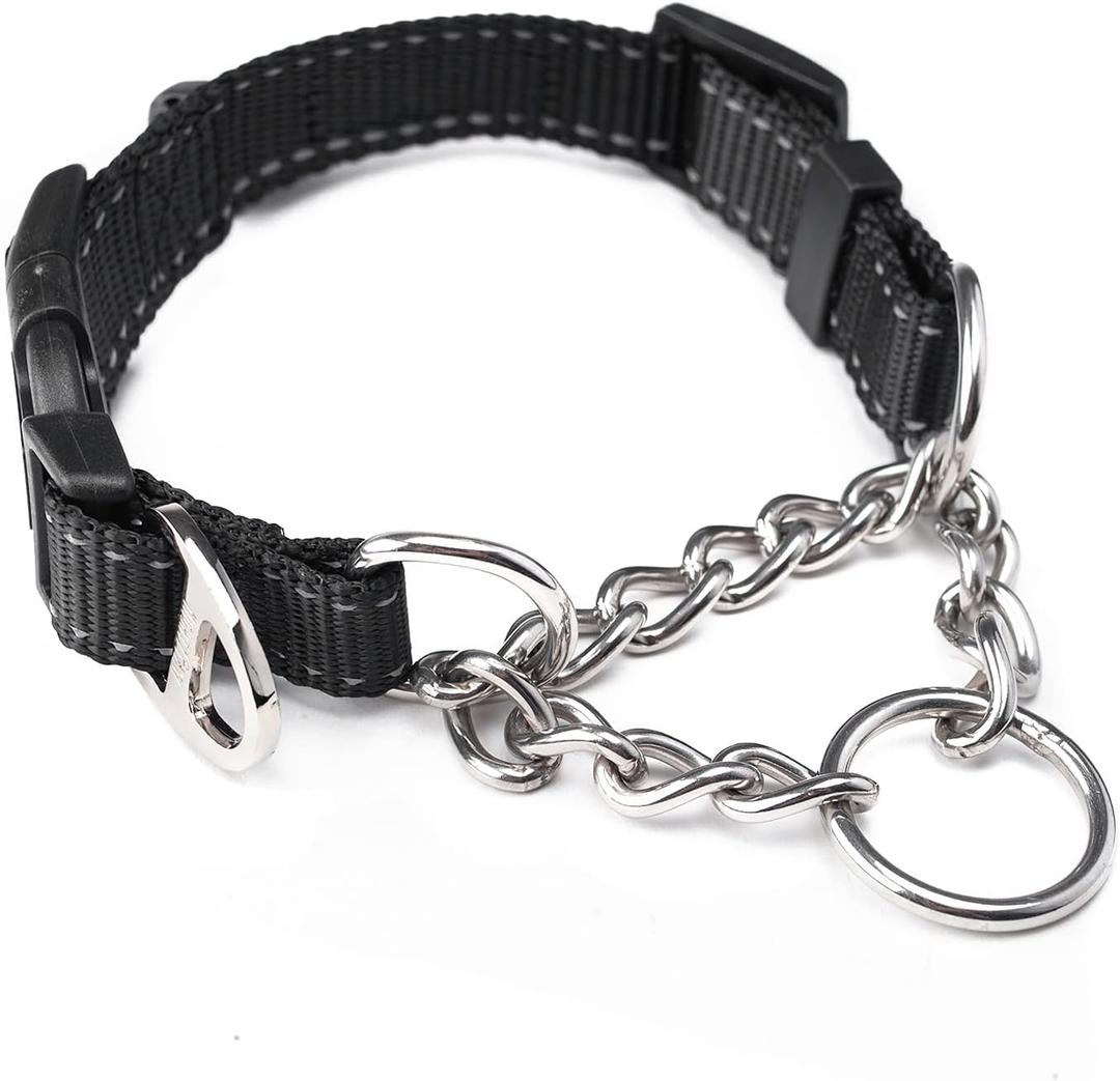 Mighty Paw Martingale Dog Collar 2.0 | Trainer Approved Limited Slip Collar with Stainless Steel Chain & Heavy Duty Buckle - Modified Cinch Collar for Gentle & Effective Pet Training - Medium, Black