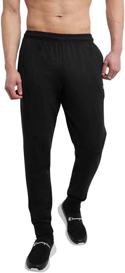 Champion Men's Powerblend Fleece Joggers (Large Tall, Black - C Patch Logo)