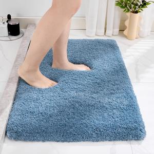 Blue Bathroom Rug 17x24 - Non-Slip Plush Small Bath Mat, Highly Absorbent & Ultra Soft Fluffy Floor Mat, Machine Washable for Shower and Tub