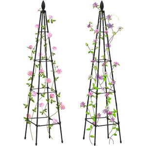 Garden Trellis for Climbing Plants Outdoor, deaunbr Plant Support Tower Obelisk Trellis 63'' Garden Trellises for Vines, Flowers, Indoor Potted Plant, Rose, Cucumber, Tomato, Pea, Clematis (2 Pack)