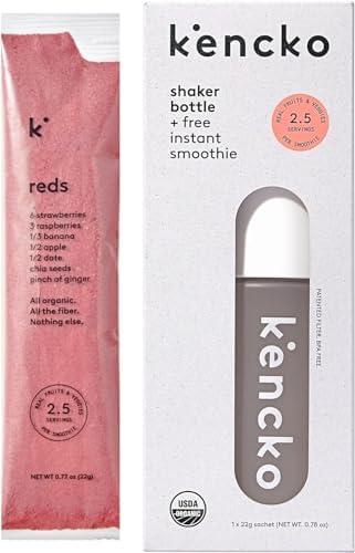 Kencko's Instant Smoothie Starter Pack - 1 Smothie Shaker Bottle + 1 Full Size Instant Smoothie Sample (Reds)