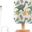 Dinosaur Green Dino A Lamp for Girls Boys Bedroom Bedside Table Lamp with USB Port LED Kids Nightstand Lamp Wood Base Desk Living Room Decor