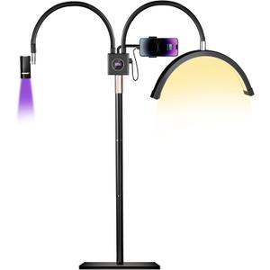 Half Moon Lash Light for Lash Tech, 3-in-1 Professional Esthetician Light with UV Lash Lamp & Phone Holder, Adjustable Height&Brightness for Tattoo,Nail Art,Skincare,Salon,Spa (Black)