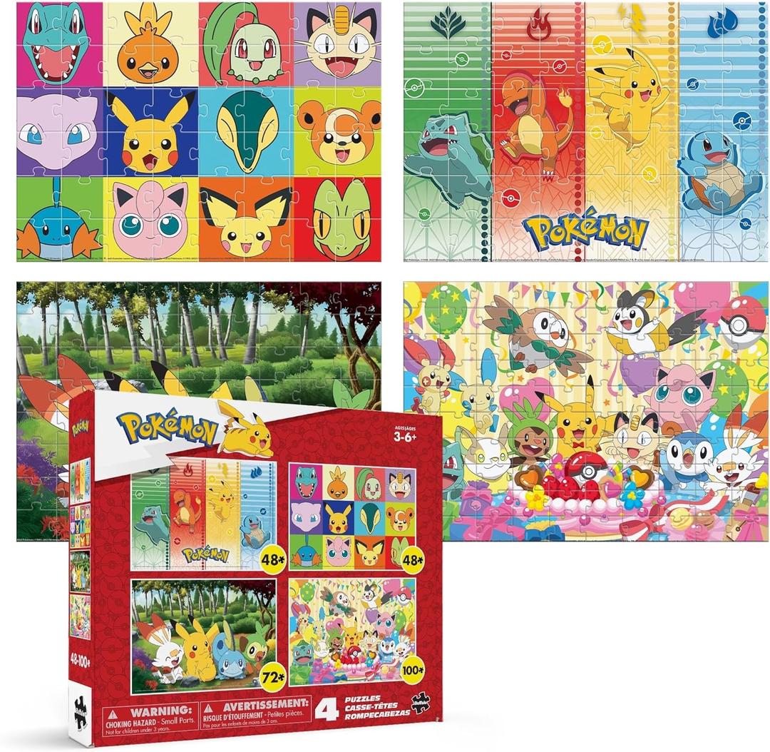 Buffalo Games - Pokmon 4-in-1 Kids Jigsaw Puzzle Multipack - 48, 72 & 100 Piece Puzzles - Colorful Character Art - Preschool Learning Activity -Ages 3-6+ - Birthday for Boys & Girls