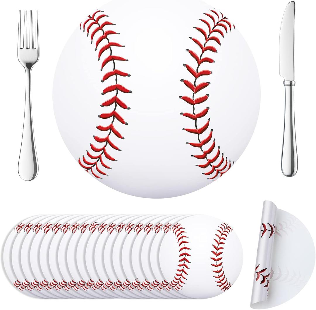 Yinder 50 Pieces 12 Inch Disposable Place Mats Sport Ball Birthday Party Decorations Supplies for Sports Party Favors(Baseball)