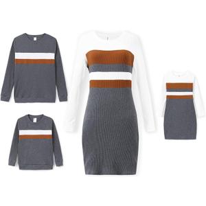 PATPAT Family Matching Outfits Fall Winter Cotton Long Sleeve Bodycon Dresses and Sweatshirts Tops Sets (XL)