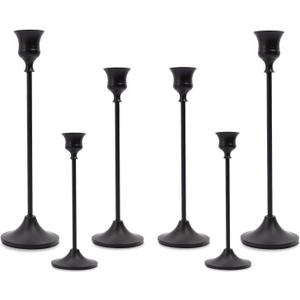 Matte Black Taper Candle Holder Set of 6, Tall Candlestick Holders, Metal Vintage Candle Stickers Long Holder Set, Pillar Decorative Candle Holder Fits 3/4 Inch Candle for Wedding, Dinner, Party