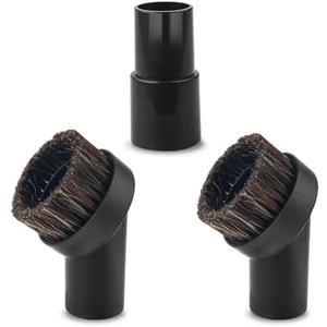 3pcs Horse Hair Brush Vacuum Attachments, 1.25'' Black Round Dust Brush Replacement with 1-1/4'' to 1-3/8'' Hose Adapter Tool for Hard-to-Reach Areas, Most Vacuum Cleaners Accessories