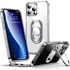Shields Up for iPhone 12 Case with Stand, iPhone 12 Pro Phone Case Clear with Double Ring Holder [Adjustable & Foldable] Shockproof Protective Cover for iPhone 12/iPhone 12 Pro 6.1 inch - Clear