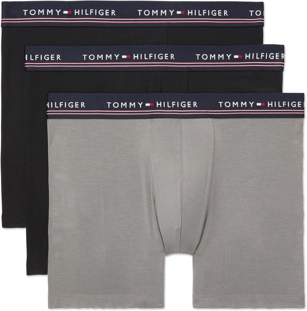 Tommy Hilfiger Men's Modal 3-Pack Boxer Brief (Pewter Grey, Black, Black, Small)