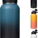 32 oz Insulated Water Bottle with Handle, 304 Stainless Steel Water Bottles with Wide Mouth, Double Wall Vacuum Sports Water Bottle, BPA Free, Keep Cold and Hot, Blue&Black
