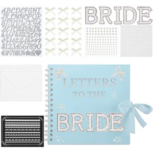 Letters To The Bride Scrapbook Wedding Memory Book DIY Bridal Blank Paper Scrapbook Photo Album with White Lace Stickers Silver Alphabet Sticker Pearl Patches Envelopes Bows (Blue)