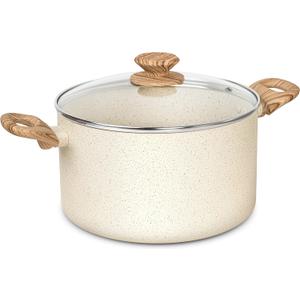 MICHELANGELO Stock Pot - 6 Qt Soup Pot with Lid, Non Stick Pots with Granite Coating, Non Toxic Cooking Pots for All Stovetops, with Stay Cool Handles (White)