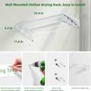 Foldable Wall Mounted Space-Saving Drying Rack, 23.5 In Rustproof Stainless Steel Laundry Hanger with 50 Lbs Heavy Duty Reinforced Rods for Wet Towels & Heavy Clothes, Fits Apartment Bathroom RV,White, 23.6'