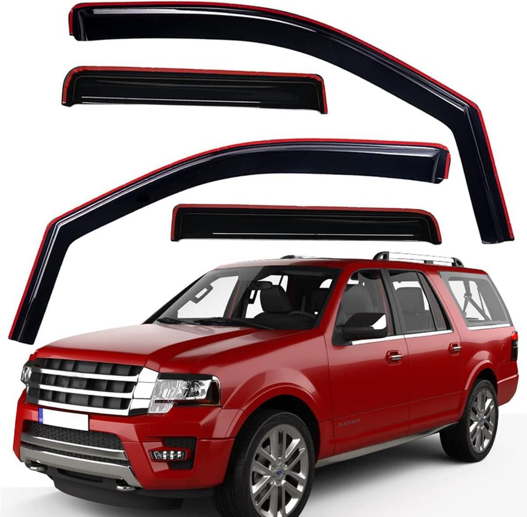 Lightronic Extra Durable Clip-on in-Channel Auto Vent Window Visor, Fits 1997-2017 Ford Expedition, 1998-2017 Lincoln Navigator, UV Protection Rain Guard, Original Wind Deflector, Dark Smoke, 4Pcs