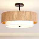 Lornwick Bohemian Semi Flush Mount Ceiling Light - 18 Inch Handmade Hemp Rope Shade (Fabric Lining), Farmhouse Pendant, E26 Base, Max 60W (Bulbs Excluded), for Dining, Living, Bedroom, Kitchen