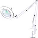 KIRKAS 10X Magnifying Glass with Light, 2,200 Lumens LED Magnifying Lamp with Clamp, Stepless Dimmable Real Glass Lens Magnifier, Adjustable Arm Workbench Light for Close Work Hobby Repair - White