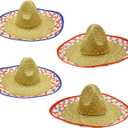4E's Novelty 4 Sombrero Hats Adults, Bulk Sombrero Party Hats for Men Women, With Chinstrap - for Fiesta Cinco De Mayo Party, Mexican Hat Outfit Accessories
