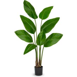 Hollyone 2pcs Large Artificial Bird of Paradise Plant in Pot, 30" Fake Palm Tropical Ferns Potted Plants, 2.6ft Faux Plantain Banana Leaf Plant for Indoor Outdoor Home Garden Decoration