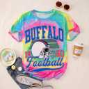 IZYJOY Football Shirt for Women Tie Dye Football Team Fans T-Shirt Vintage Game Day Tee Sports Short Sleeve Top (Purple, S)