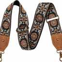 Nefelibata Purse Strap, 2" Crazy Horse Leather End Shoulder Strap Adjustable Replacement, Retro Jacquard Embroidery Multi-pattern Crossbody Bag Straps for Handbag, Crossbody Bags (Brown flower)