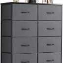 DUMOS 8 Drawer Dresser for Bedroom, Fabric Storage Organizer with Sturdy Metal Frame, Wooden Top Chest of Drawers for Closet Entryway Guest Room, Grey