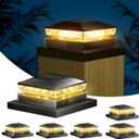 Solar Post Cap Light 6 Packs, Waterproof Fence Post Solar Lights, 4x4 IP65 Black Outdoor Light for Deck Garden & Patio Lights for 3.5x3.5,4x4,5x5 Wood & Vinyl Posts Warm White Lighting