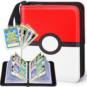 4 Pocket Card Binder with Zipper, Holds 400 Cards, PU Trading Card Album with 5 Hard Plastic Sleeves,Double-Sided Design. Great for Game Cards and sport card