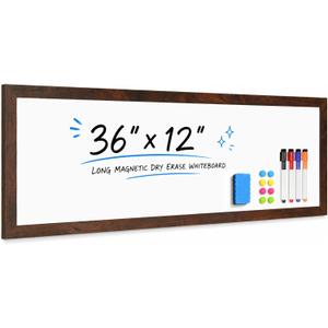 Long White Board, 36" x 12" Magnetic Dry Erase Board, Brown