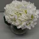 Hollyone Hydrangea Artificial Flowers with Vase White Silk Fake Flowers Arrangements in Glass Vase with Faux Water for Home Bathroom Office Table Centerpiece Shelf Decorations