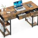 ODK Office Small Computer Desk: Home Table with Fabric Drawers & Storage Shelves, Modern Writing Desk, Vintage, 48"x16" 