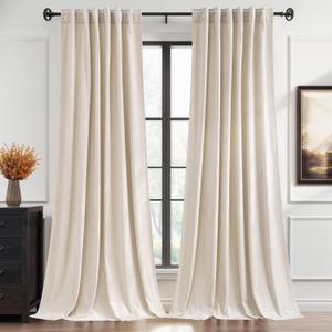 StangH Beige Curtains with Back Tab & Hook Belt, Elegant Home Decor Smooth Velvet Window Drapes, Holiday Decoration Window Treatment for Kids Bedroom/Girls Room, W52 x L102 inches, 2 Panels
