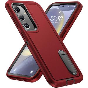 BaHaHoues for Samsung Galaxy S24 Case, Samsung S24 Phone Case with Built in Kickstand, Shockproof/Dustproof/Drop Proof Military Grade Protective Cover for Galaxy S24 6.2 inch (Red/Black)