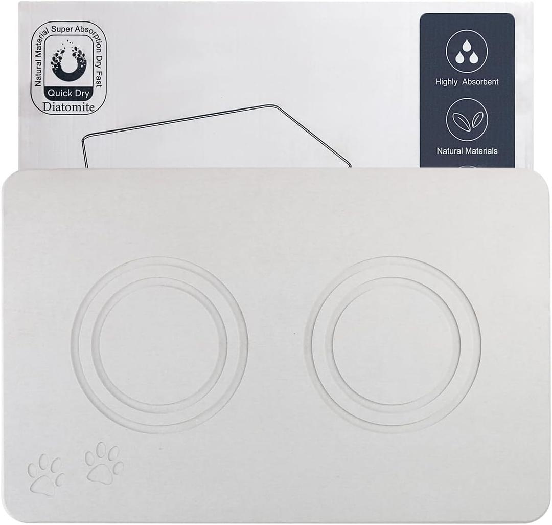 Home Dog Cat Bowl Stone MatNatural Diatomite Stone Pet Bowls Mat, Pet Feeding Mat, Modern and Stylish Pet Feeding StationNon-Slip, Quick Drying Mat,Dog Food Water Bowls Mat Grey White