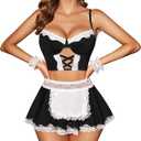 Avidlove Sexy Lingerie for Women Cosplay Lingerie Set Contrast Lace Maid Costume Set Size S