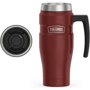 THERMOS Stainless King Vacuum-Insulated Travel Mug with Handle - 16oz, Rustic Red - Thermos Tumbler for Hot & Cold Drinks - Leak-Proof & Sweat-Proof Stainless Steel Coffee Mug with Lid for Commuting