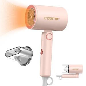 CLGTTBF Portable Hair Blow Dryer with Nozzle, Double Blue Light Hair Dryers for Women, 1000W Mini Travel Blow Dryer，Pink