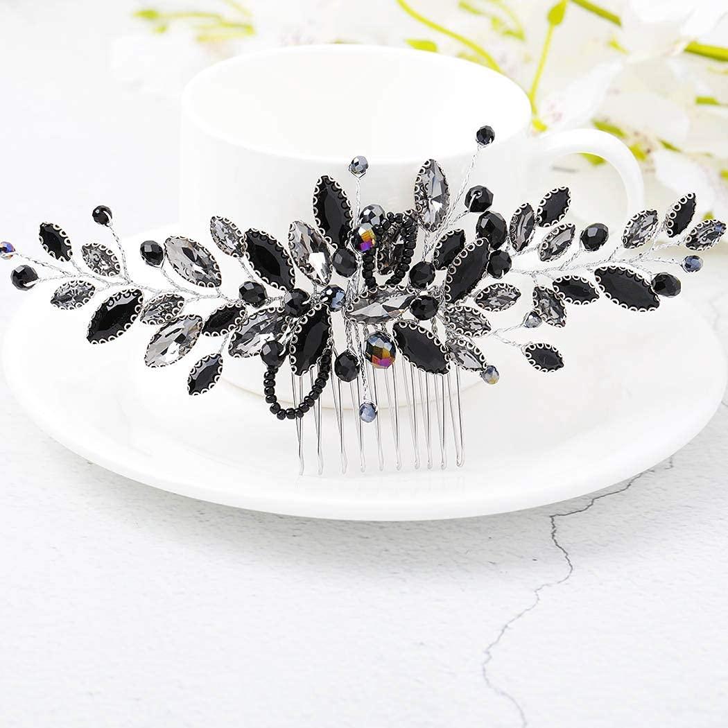 Yean Decorative Black Hair Comb Baroque Rhinestones Hair Accessories Headpiece for Women